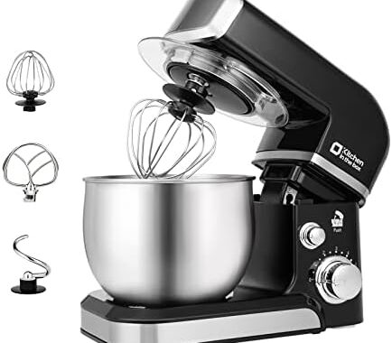 Kitchen in the box Stand Mixer,3.2Qt Small Electric Food Mixer,6 Speeds Portable Lightweight Kitchen Mixer for Daily Use with Egg Whisk,Dough Hook,Flat Beater (Black)