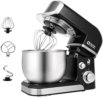 Kitchen in the box Stand Mixer,3.2Qt Small Electric Food Mixer,6 Speeds Portable Lightweight Kitchen Mixer for Daily Use with Egg Whisk,Dough Hook,Flat Beater (Black)