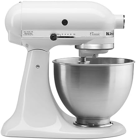 KitchenAid Classic Series 4.5 Quart Tilt-Head Stand Mixer K45SS, White | 10 Speeds, Durable Metal construction, 59 Touchpoints for Thorough Mixing, Compatible with KitchenAid Attachments