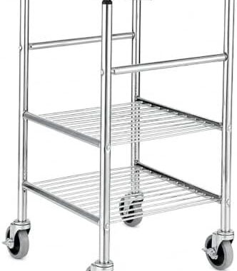 30 Qt Stainless Steel Mixing Bowl and Stand Set with Locking Casters, Silver, 24.5x18x33 Inches