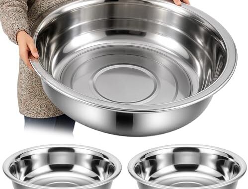 Lounsweer 2 Pack 50 Quart Stainless Steel Large Mixing Bowl 27.5″ Silver 304 Stainless Steel Extra Large Capacity Stackable Mixing Bowl for Commercial Kitchens/large Families/school Cafeteria