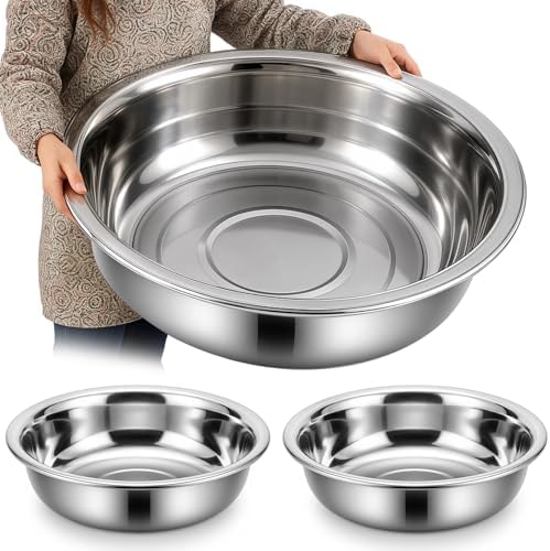 Lounsweer 2 Pack 50 Quart Stainless Steel Large Mixing Bowl 27.5" Silver 304 Stainless Steel Extra Large Capacity Stackable Mixing Bowl for Commercial Kitchens/large Families/school Cafeteria